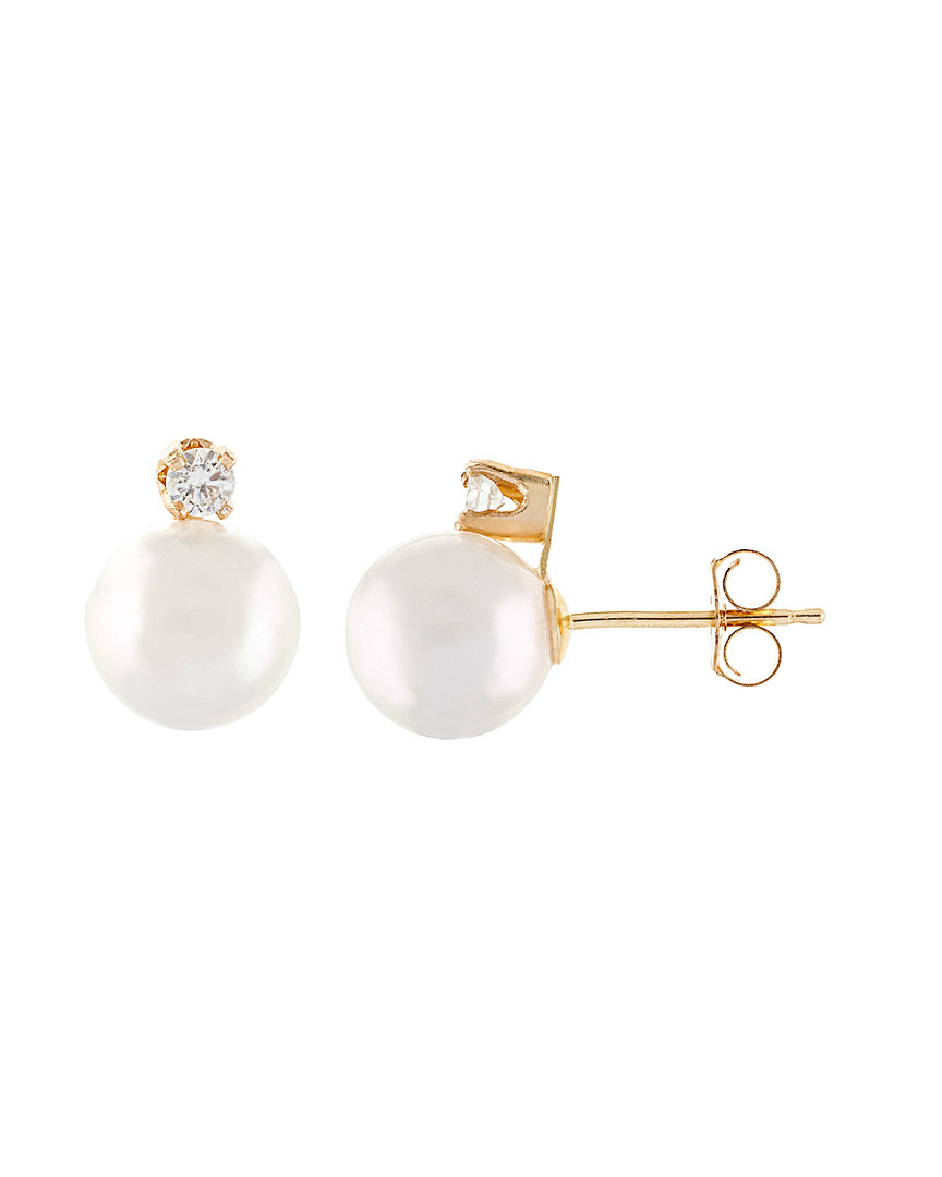 Splendid Pearls 14k 0.10 Ct. Tw. Diamond & 7-7.5mm Akoya Pearl Earrings