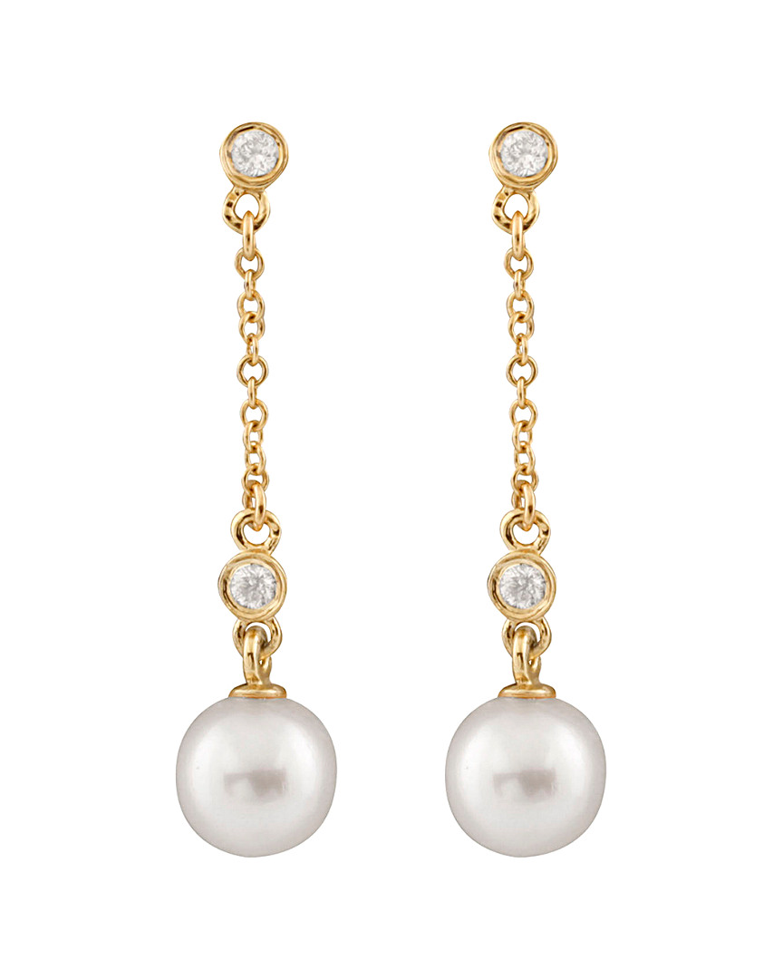 Masako Pearls Splendid Pearls 14k 0.04 Ct. Tw. Diamond & 7-7.5mm Akoya Pearl Dangling Earrings