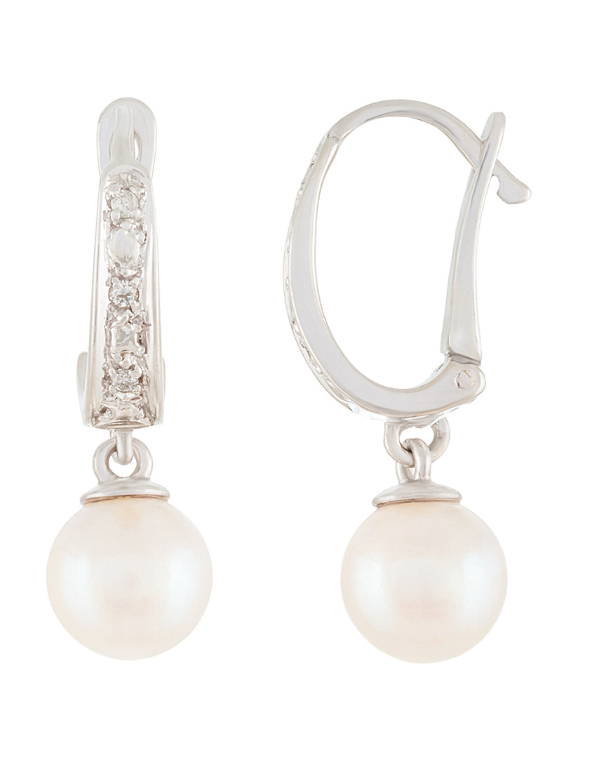 Masako Pearls Splendid Pearls 14k 0.04 Ct. Tw. Diamond & 7-7.5mm Akoya Pearl Earrings
