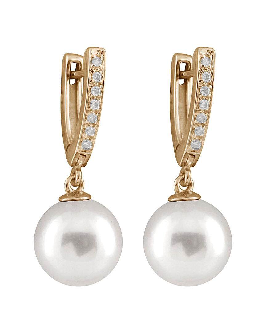 Shop Masako Pearls Splendid Pearls 14k 0.10 Ct. Tw. Diamond & 10-11mm South Sea Pearl Earrings