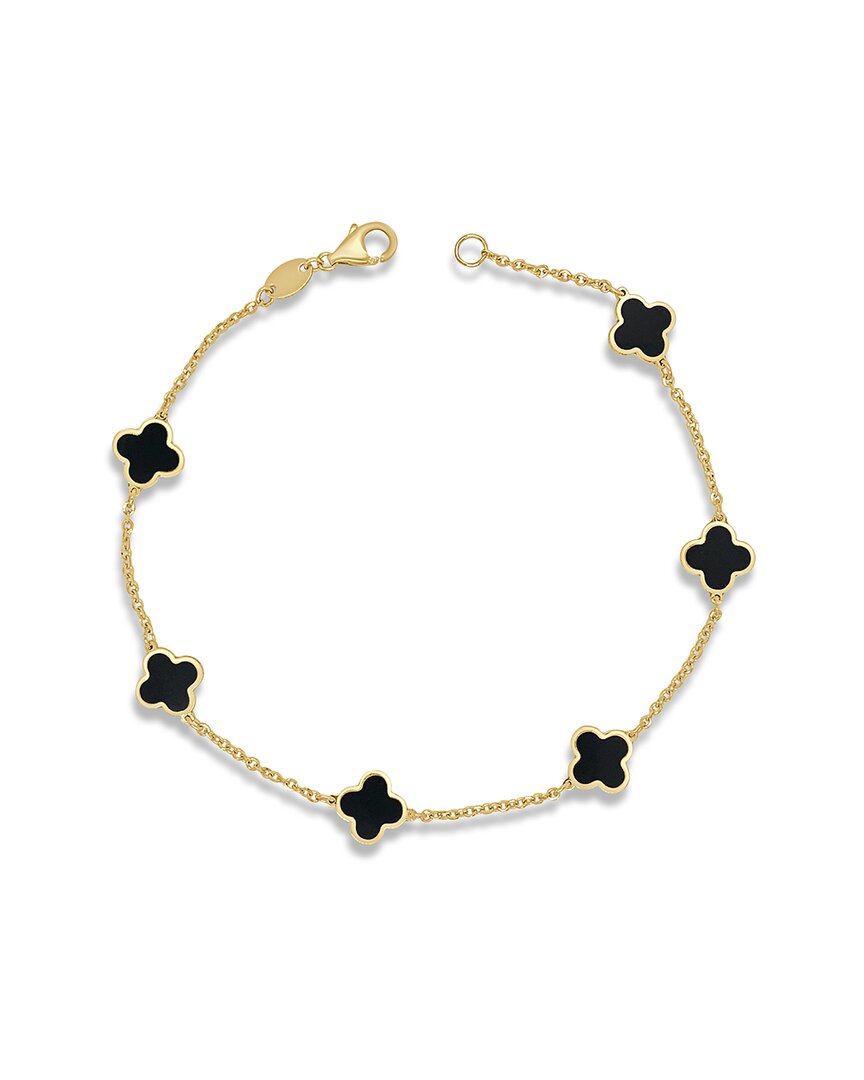 Italian Gold 14k Onyx Clover Bracelet