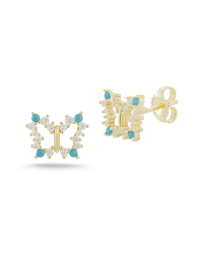 Sphera Milano 14k Over Silver Synthetic Turquoise Cz Butterfly Earrings