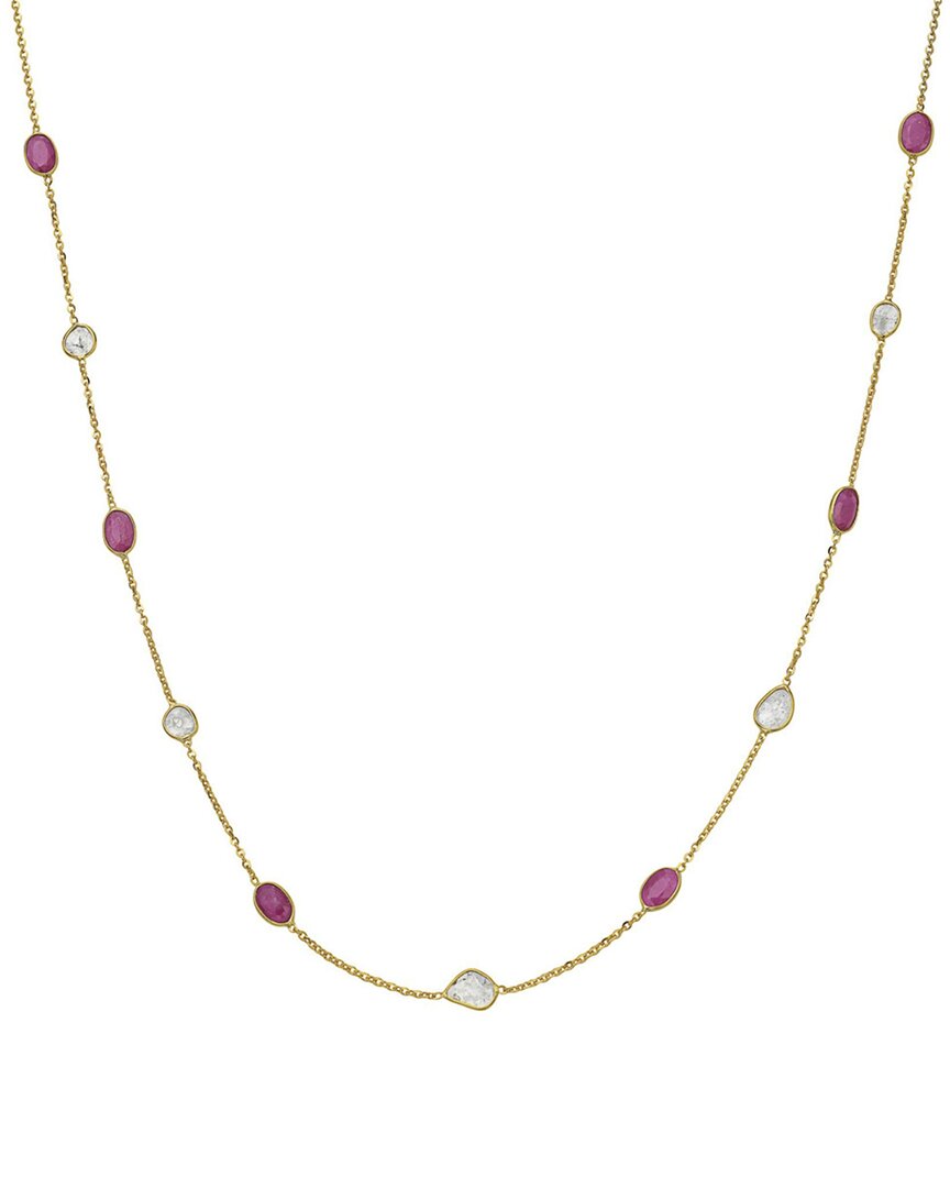 Gemstones 18k 0.65-0.70 Ct. Tw. Diamond & Ruby Station Necklace