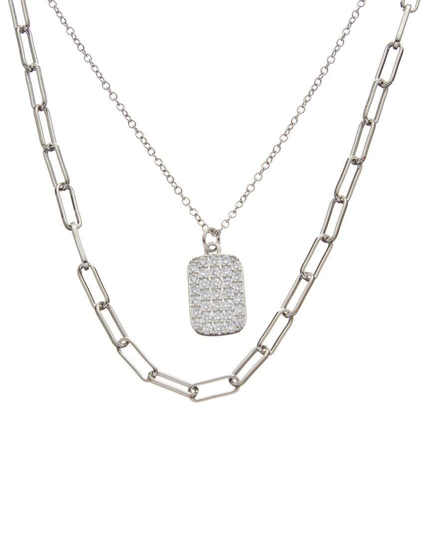 Juvell 18k Plated Cz Dog Tag Link Necklace