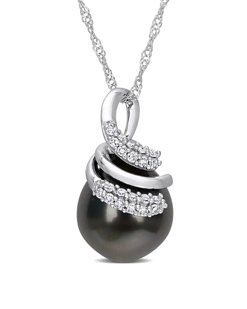 Rina Limor Contemporary Pearls 14k Diamond 9-10mm Pearl Swirl Pendant Necklace