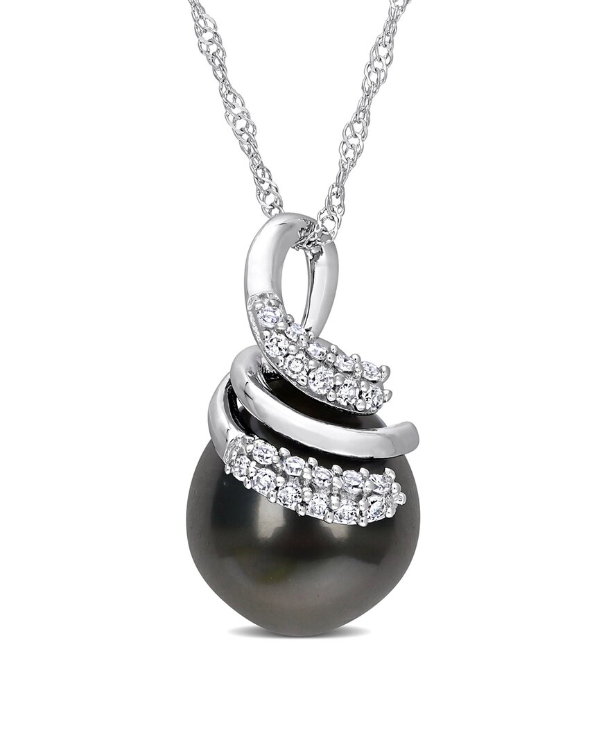 Rina Limor Contemporary Pearls 14k Diamond 9-10mm Pearl Swirl Pendant Necklace