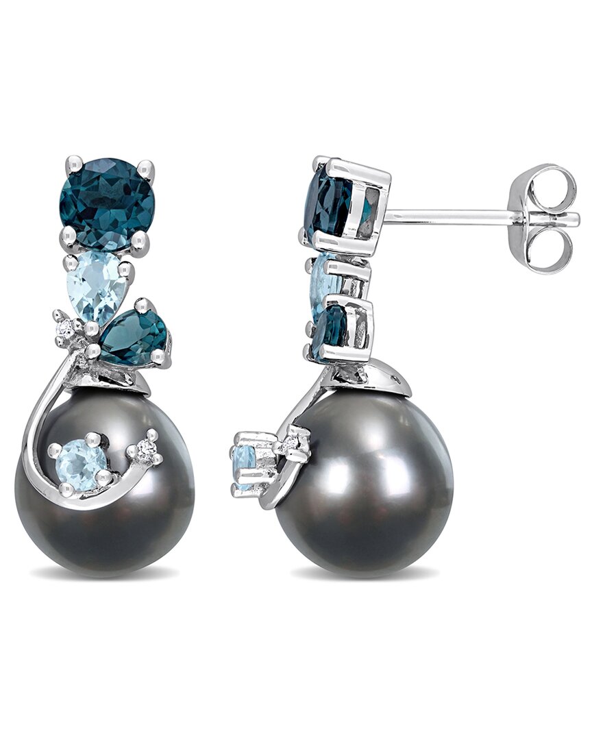 Rina Limor Contemporary Pearls 14k 1.98 Ct. Tw. Diamond & Topaz 9-10mm Pearl Earrings
