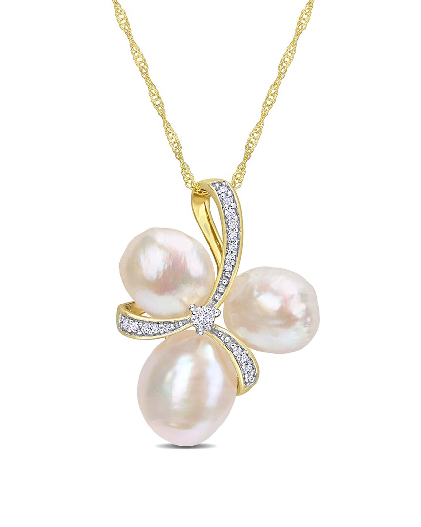 Rina Limor Contemporary Pearls 14k Diamond 8-9.5mm Pearl Bow Pendant Necklace