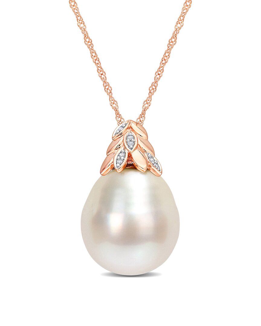 Rina Limor Contemporary Pearls 14k Rose Gold Diamond 14-14.5mm Pearl Pendant Necklace