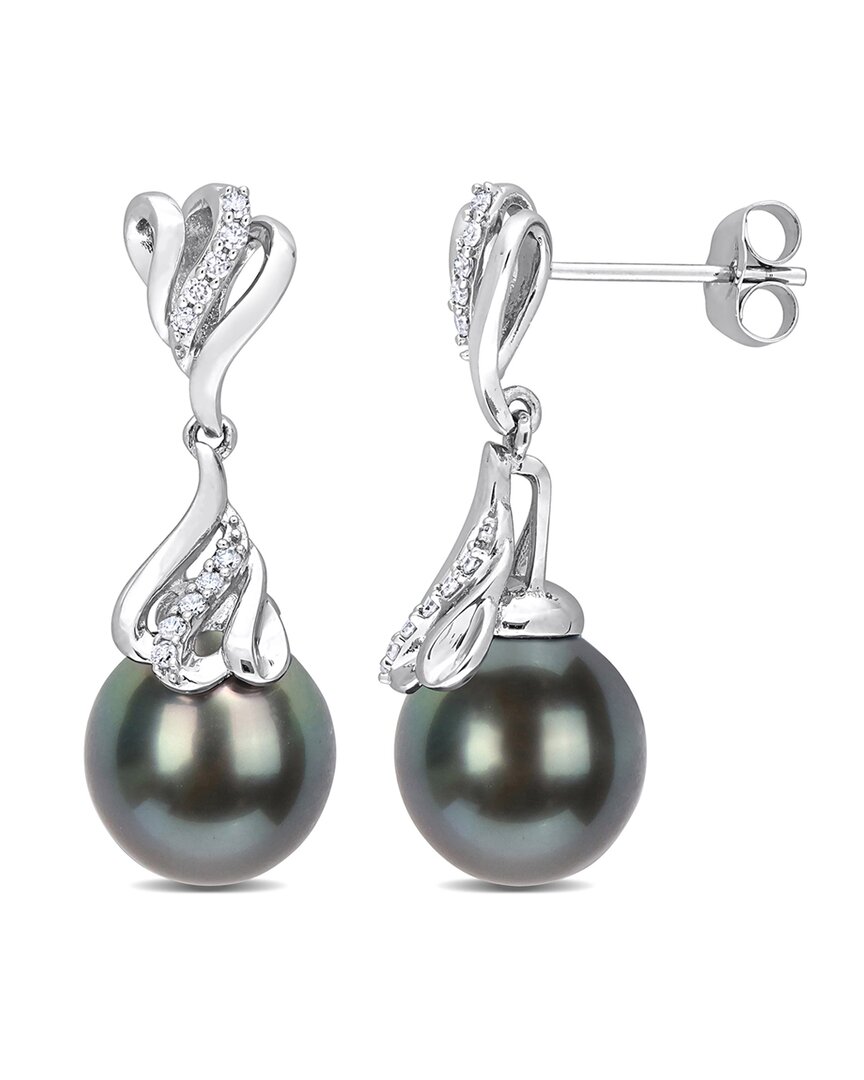 Rina Limor Contemporary Pearls 14k 0.12 Ct. Tw. Diamond 9-10mm Pearl Dangle Earrings