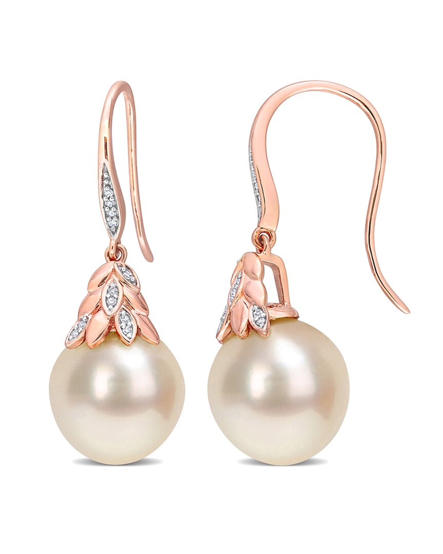 Rina Limor Contemporary Pearls 14k Rose Gold Diamond 12-12.5mm Pearl Earrings
