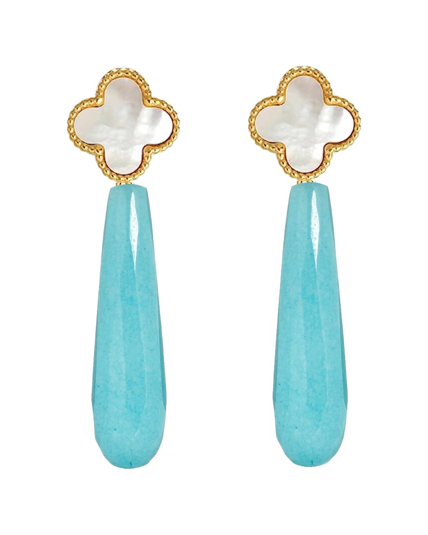 Liv Oliver 18k Plated 58.75 Ct. Tw. Turquoise & Pearl Drop Earrings In Green