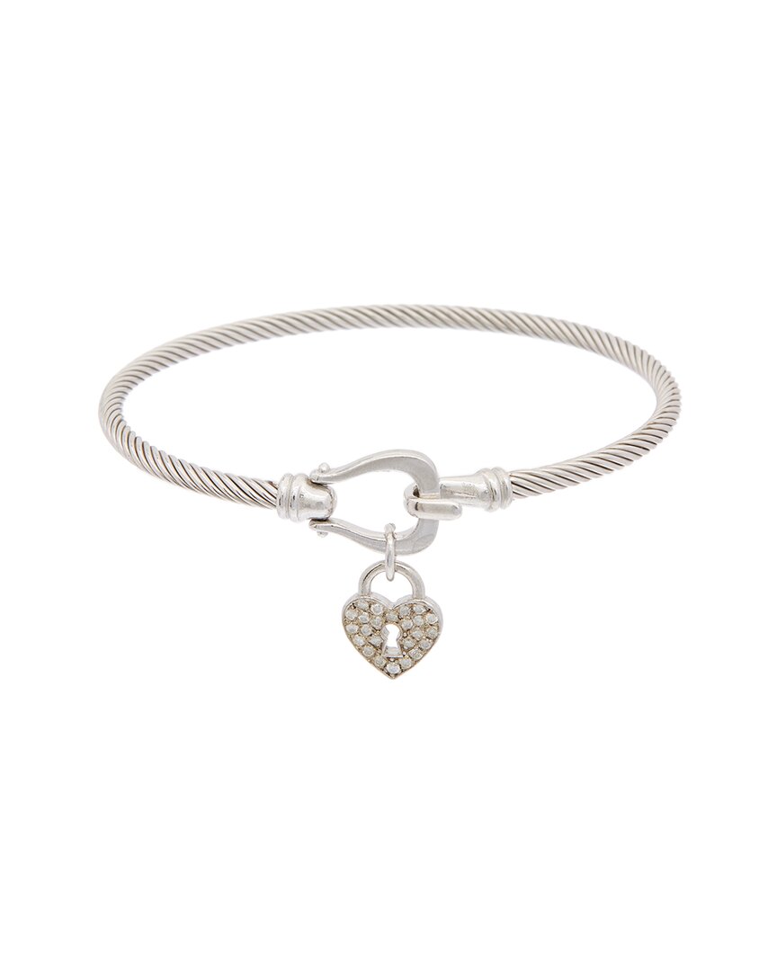 Meshmerise 18k Vermeil 0.20 Ct. Tw. Diamond Heart Charm Bangle Bracelet