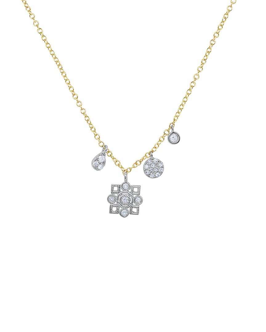 Meira T 14k Two-tone 0.12 Ct. Tw. Diamond Flower Necklace