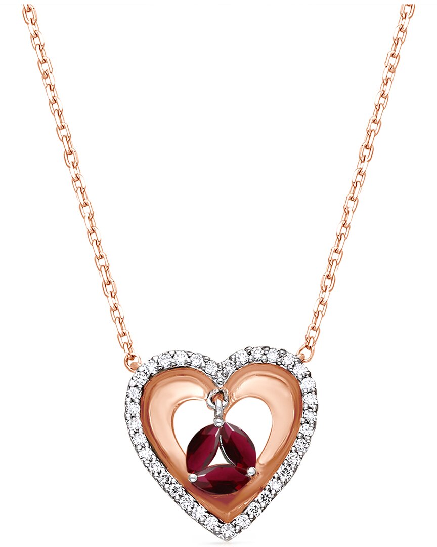 Shop Kallati 14k Two-tone 0.45 Ct. Tw. Diamond & Ruby Heart Necklace