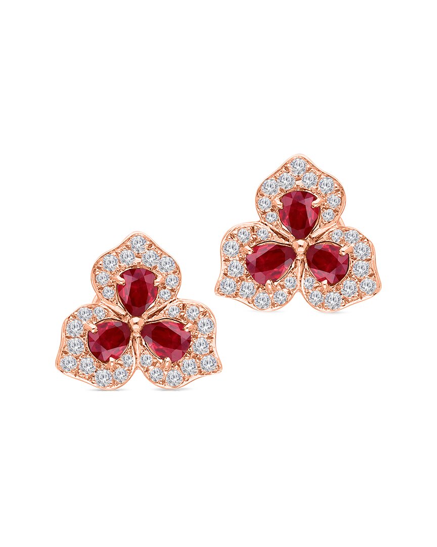 Kallati 14k Rose Gold 1.25 Ct. Tw. Diamond & Ruby Earrings