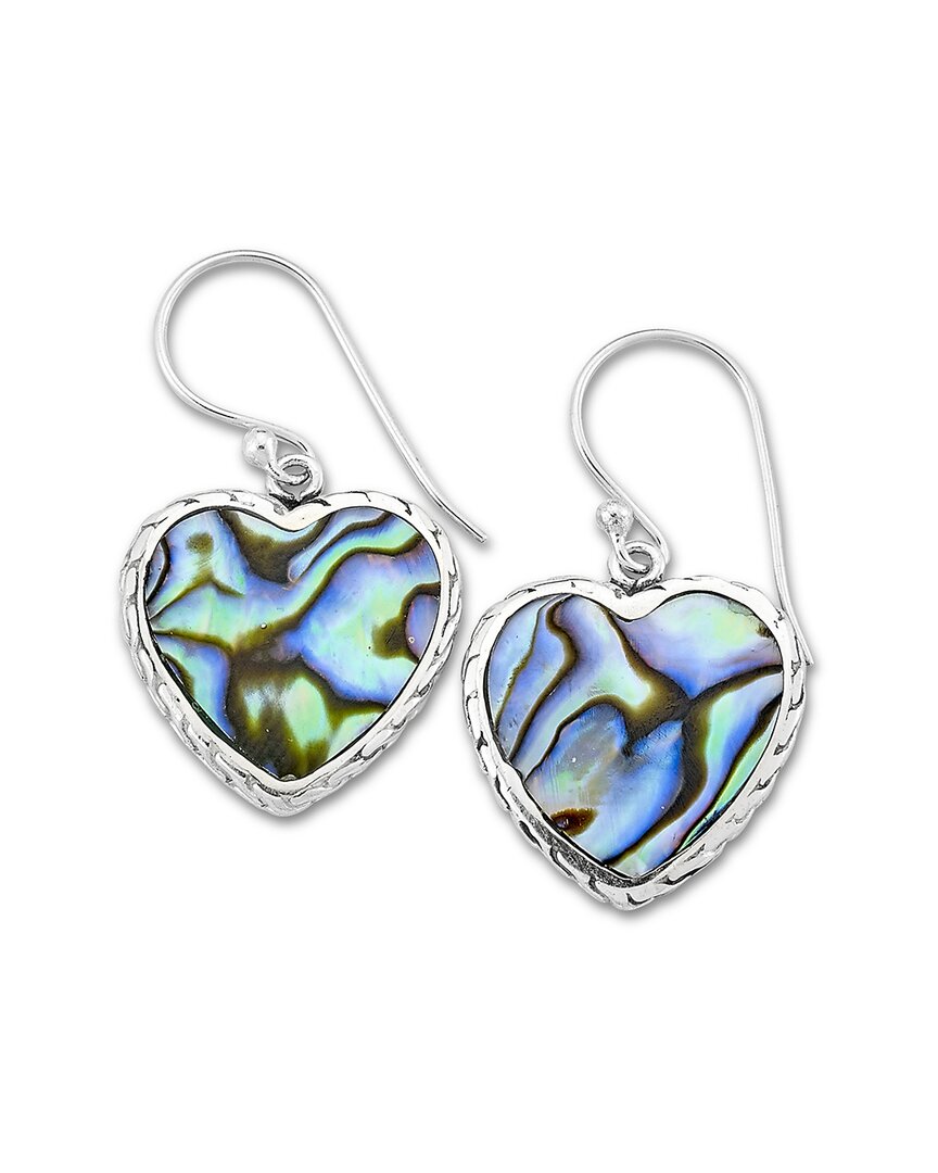 Samuel B. Silver Abalone Heart Earrings In Blue And Green