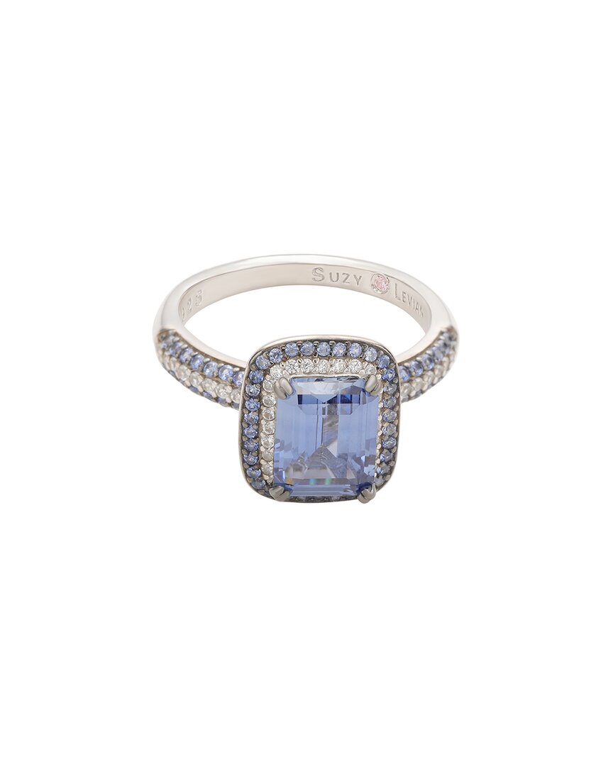 Shop Suzy Levian Silver Sapphire Halo Ring