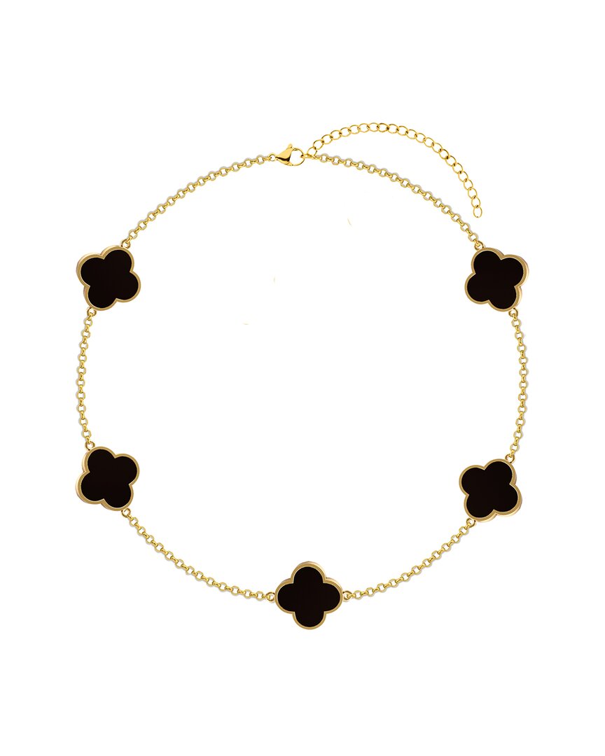 Gabi Rielle 14k Over Silver Black Onyx Clover Dual-sided Bracelet