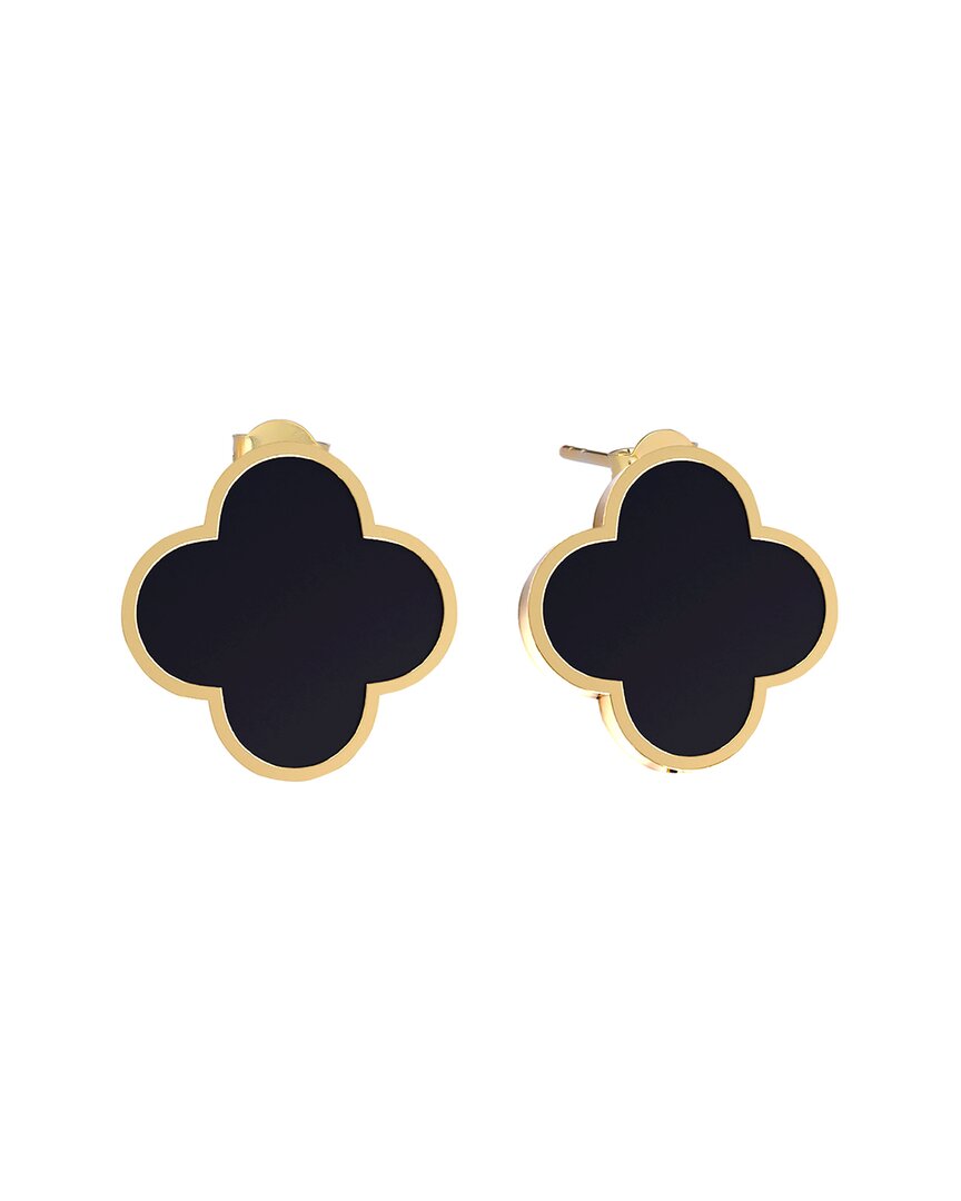 Gabi Rielle 14k Over Silver Black Agate Clover Studs