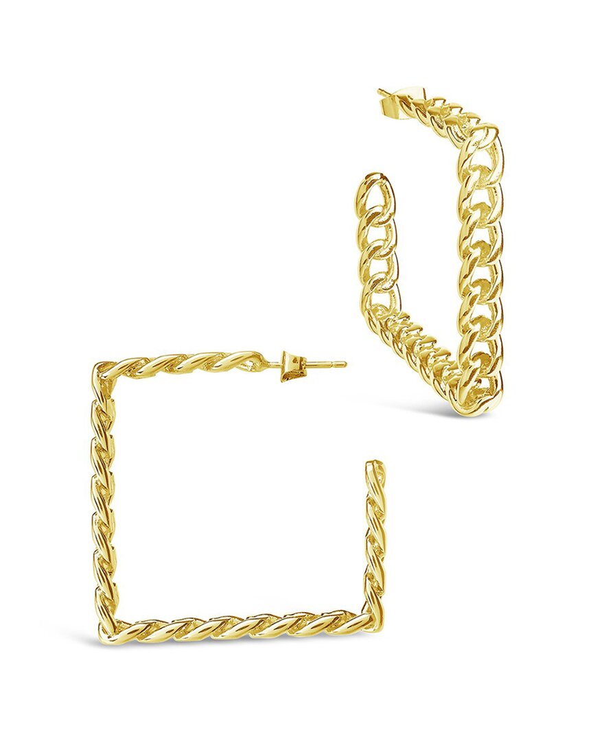 Sterling Forever Women's Square Cuban Link Hoop Earrings
