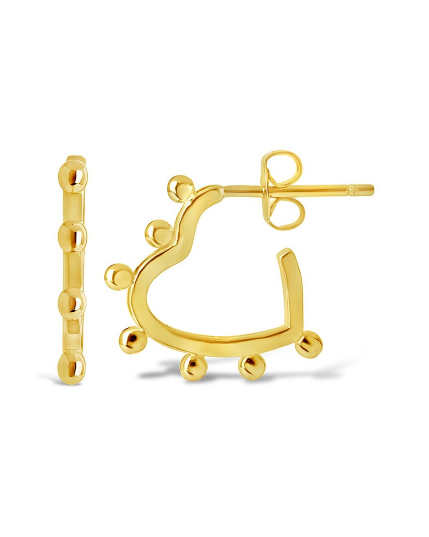 Sterling Forever Sterling Silver Studded Heart Hoop Earrings In Gold