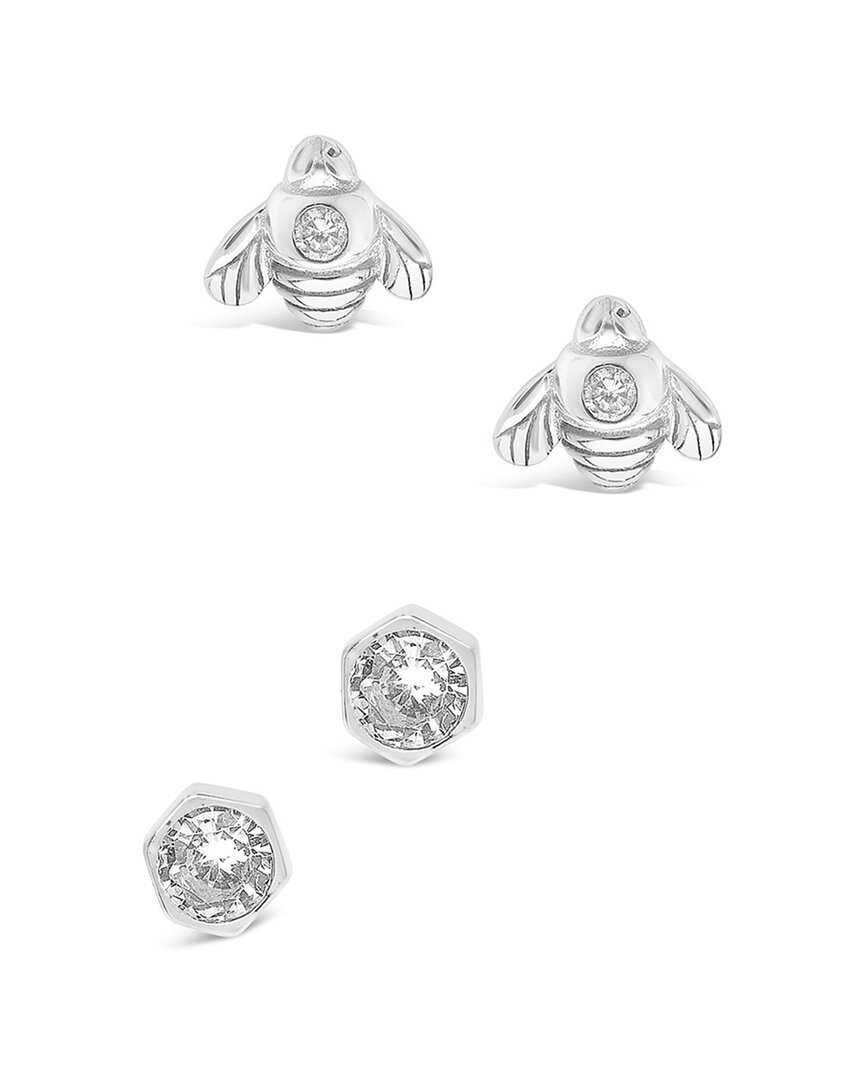 Sterling Forever 14k Over Silver Cz Set Of 2 Bee Studs