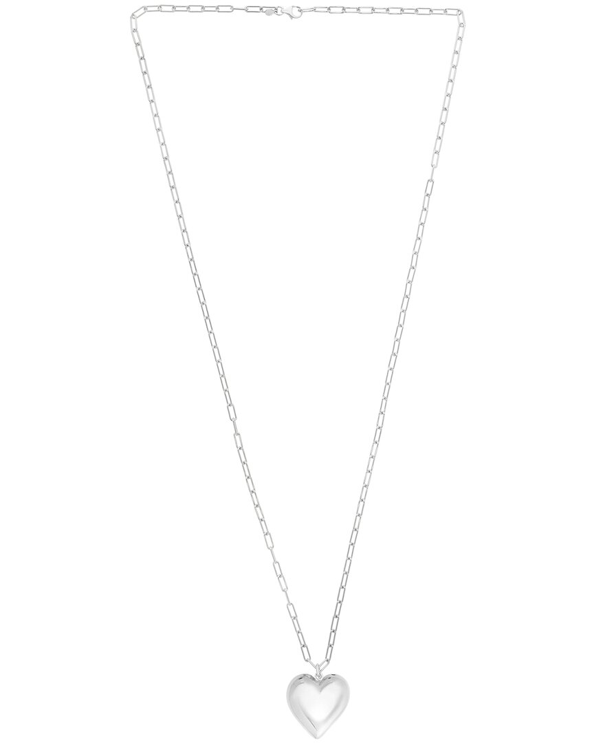 Italian Silver Puffed Heart Paperclip Necklace