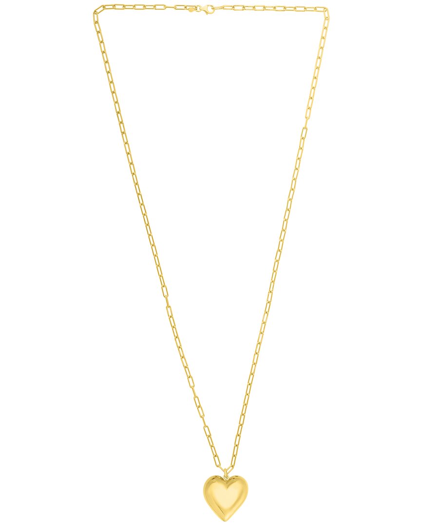 Italian Gold Over Silver 14k  Puffed Heart Paperclip Necklace