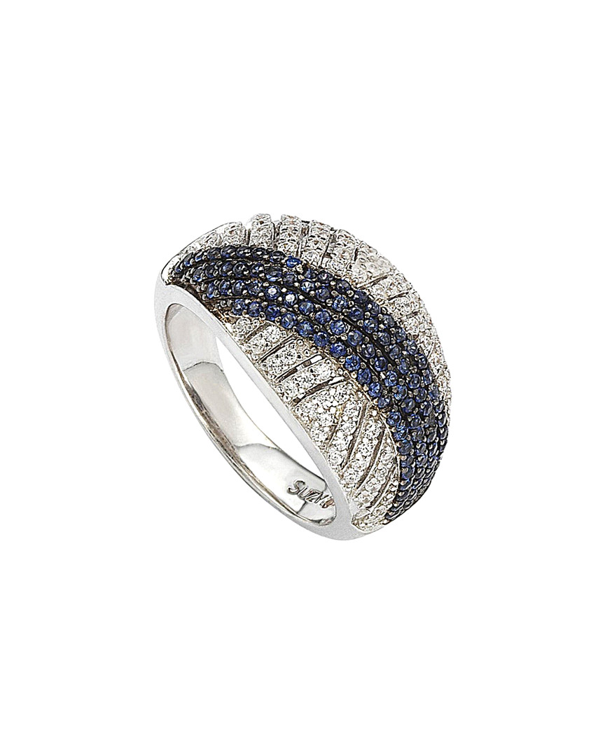 Suzy Levian Pave Cubic Zirconia Sterling Silver Weaving Blue And White Ring