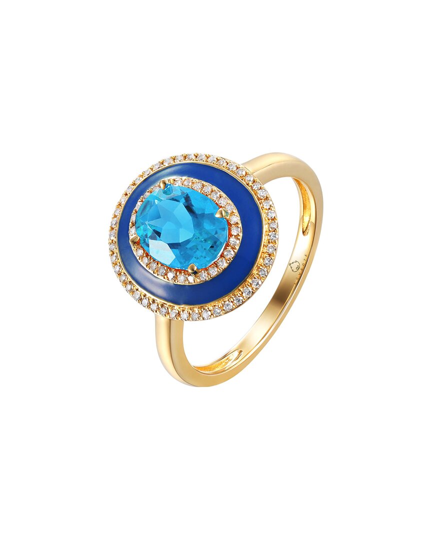 Diana M. Fine Jewelry 14K 1.70 ct. tw. Diamond & Blue Topaz Enamel Half-Eternity Ring