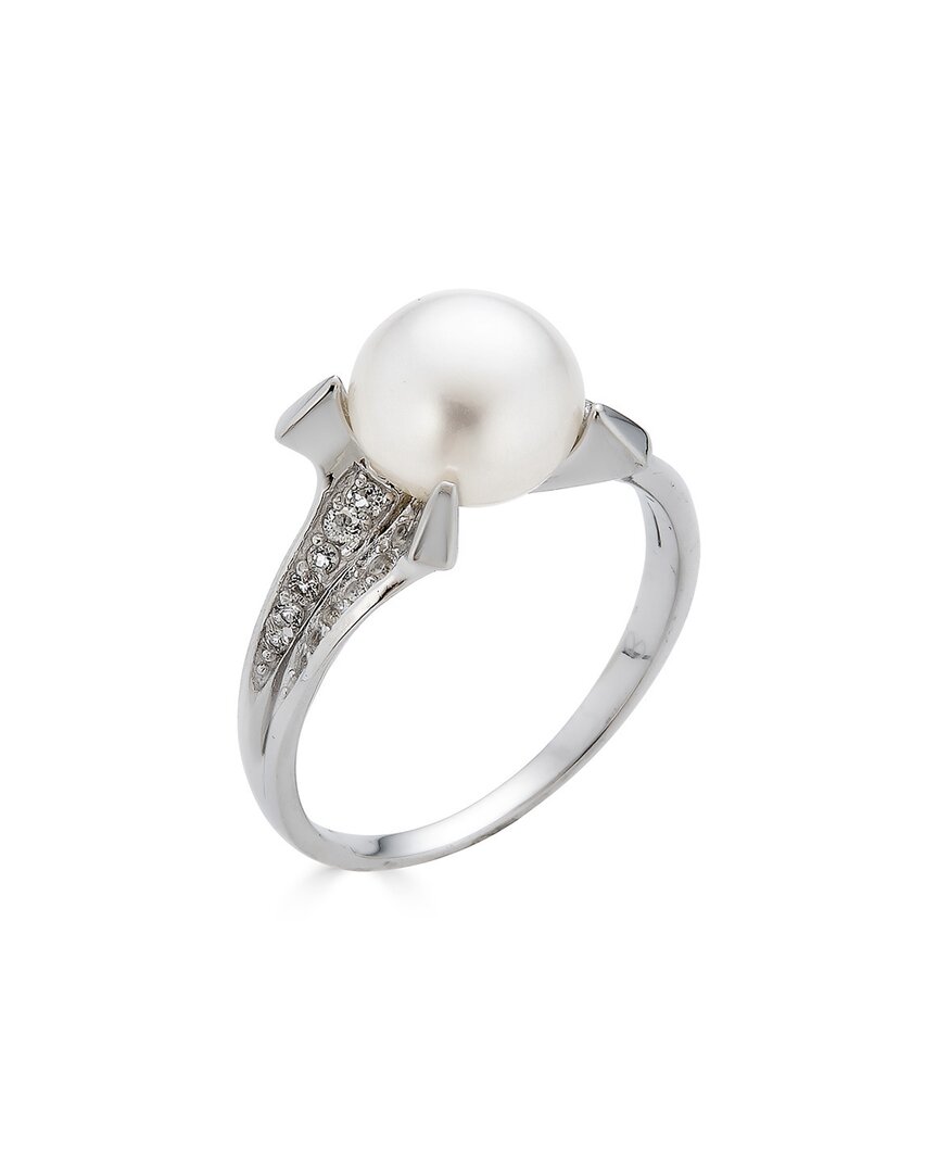 Belpearl Silver White Topaz 10-9mm Pearl Ring