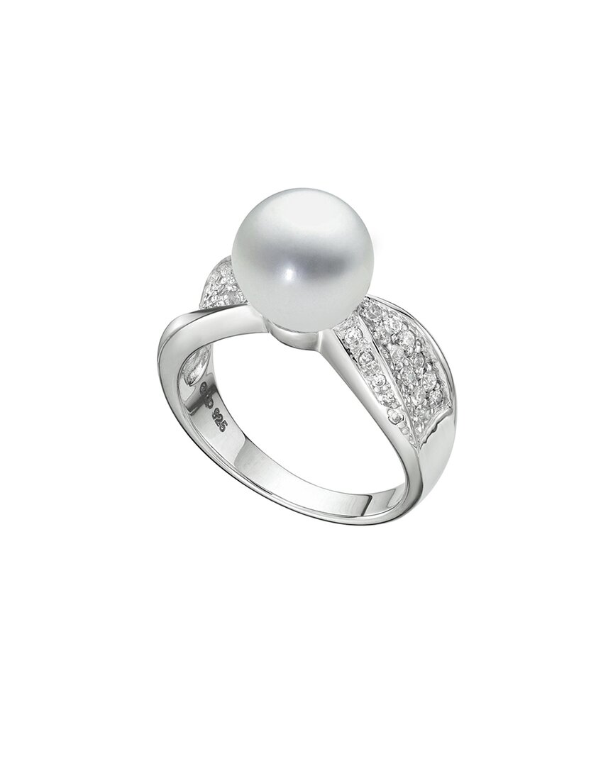 Belpearl Silver White Topaz 9mm Pearl Ring