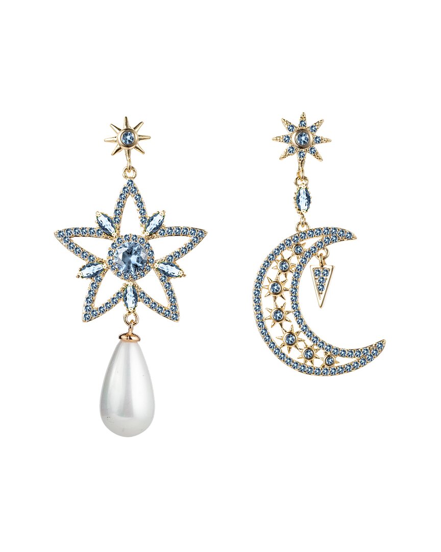 Eye Candy La Women's Luxe Goldtone, Cubic Zirconia & 8mm Shell Pearl Mini Star & Moon Drop Earrings
