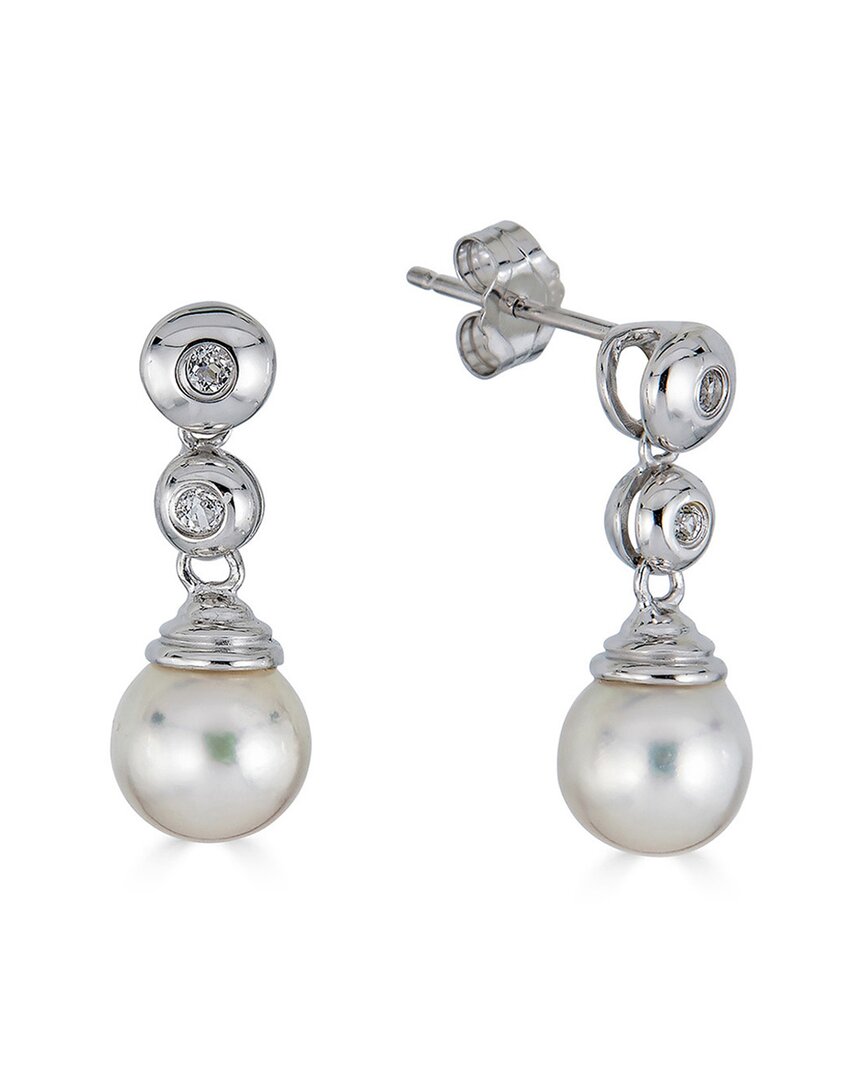 Belpearl Silver White Topaz 9mm Freshwater Pearl Earrings