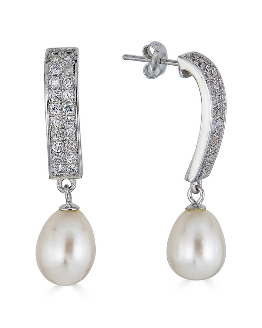 Belpearl Silver 9mm Freshwater Pearl Cz Earrings