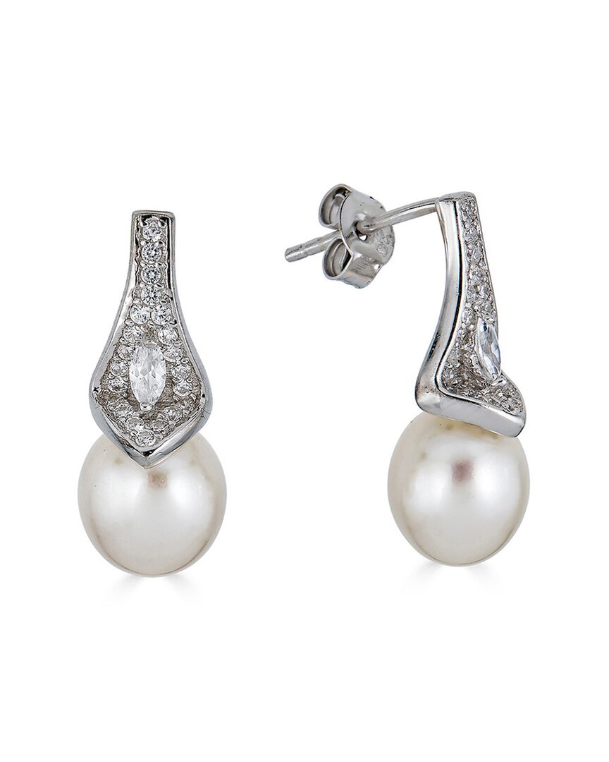 Belpearl Silver White Topaz 8.5mm Freshwater Pearl Earrings