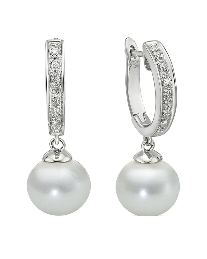 Belpearl Silver White Topaz 9-8.5mm Freshwater Pearl Earrings