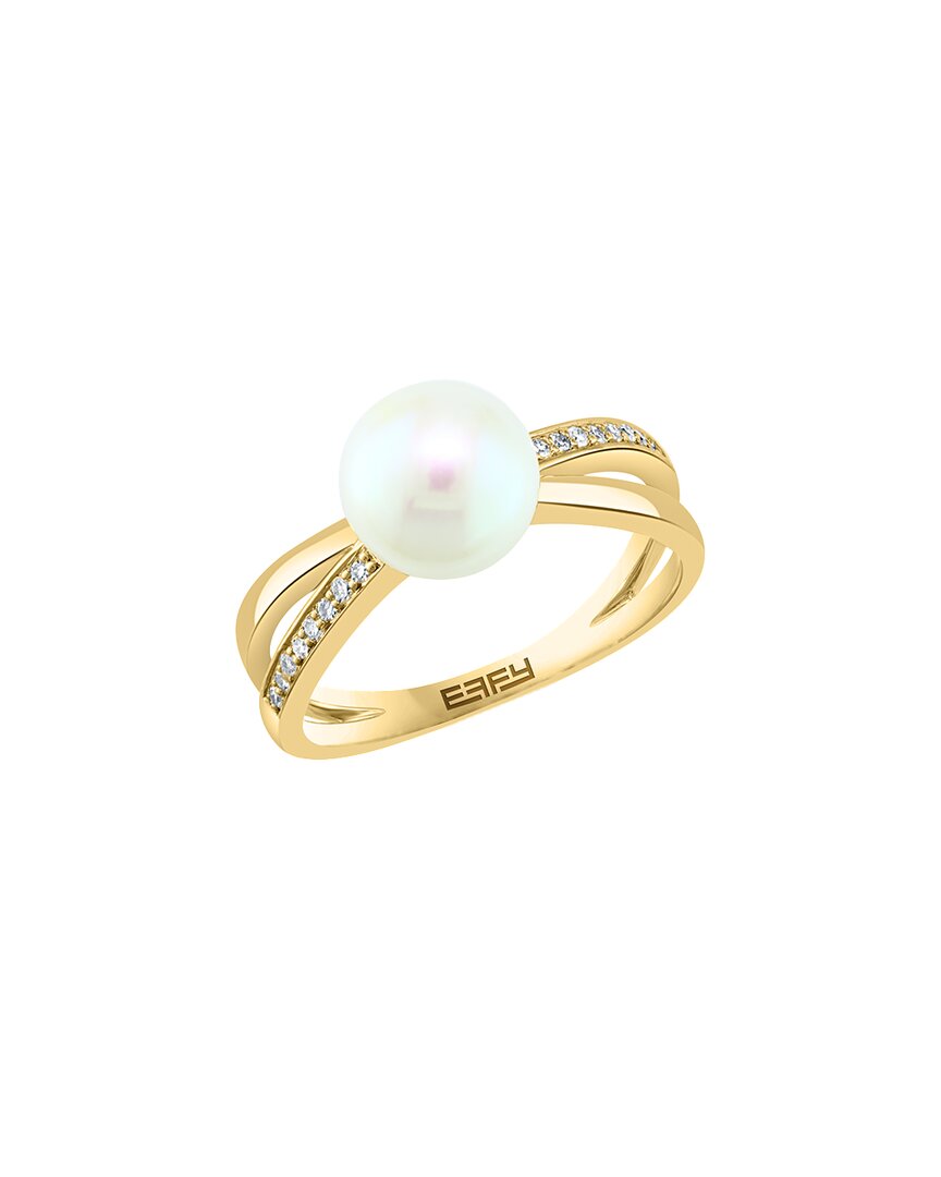 Effy Fine Jewelry Silver 0.07 ct. tw. Diamond & 8mm Pearl Ring
