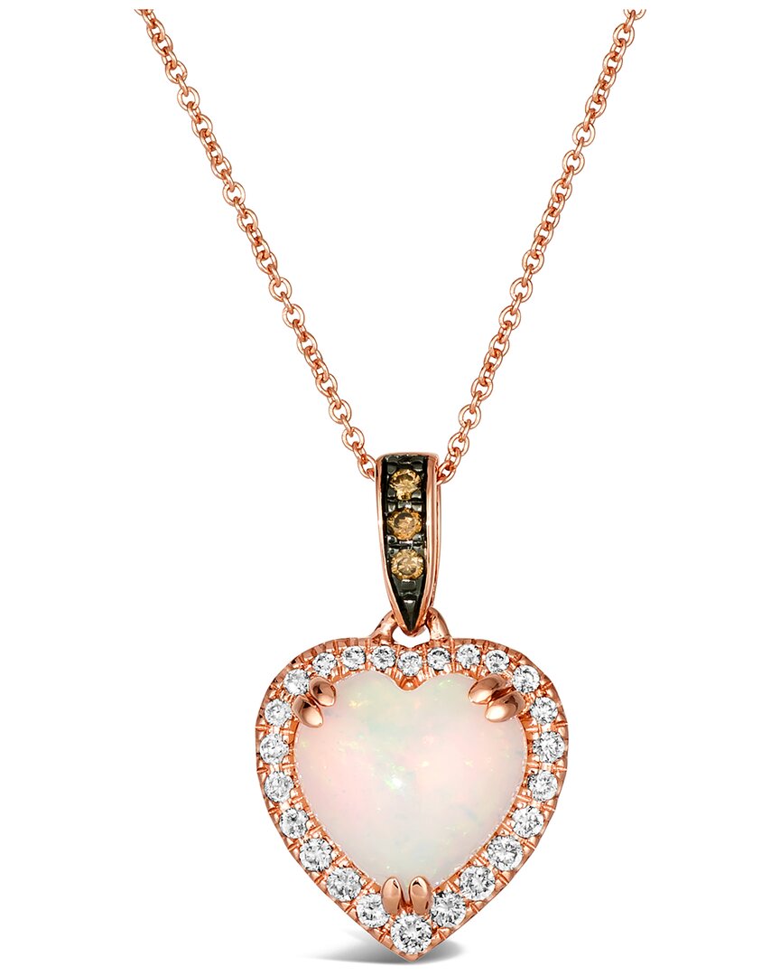 Le Vian Chocolatier Neopolitan Opal (1-7/8 Ct. T.w.) & Diamond (1/4 Ct. T.w.) Heart Pendant Necklace In 14k