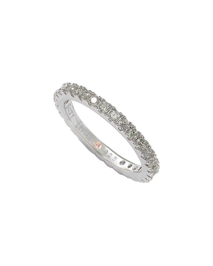 Suzy Levian Sterling Silver Thin White Cubic Zirconia Eternity Band In Metallic