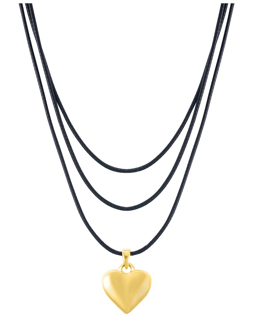 Adornia Gold Adjustable Puffy Heart With Black Chord Bolo Necklace