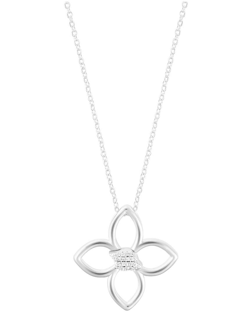 Adornia Sterling Silver Plated Adjustable Outline Cz Clover Necklace