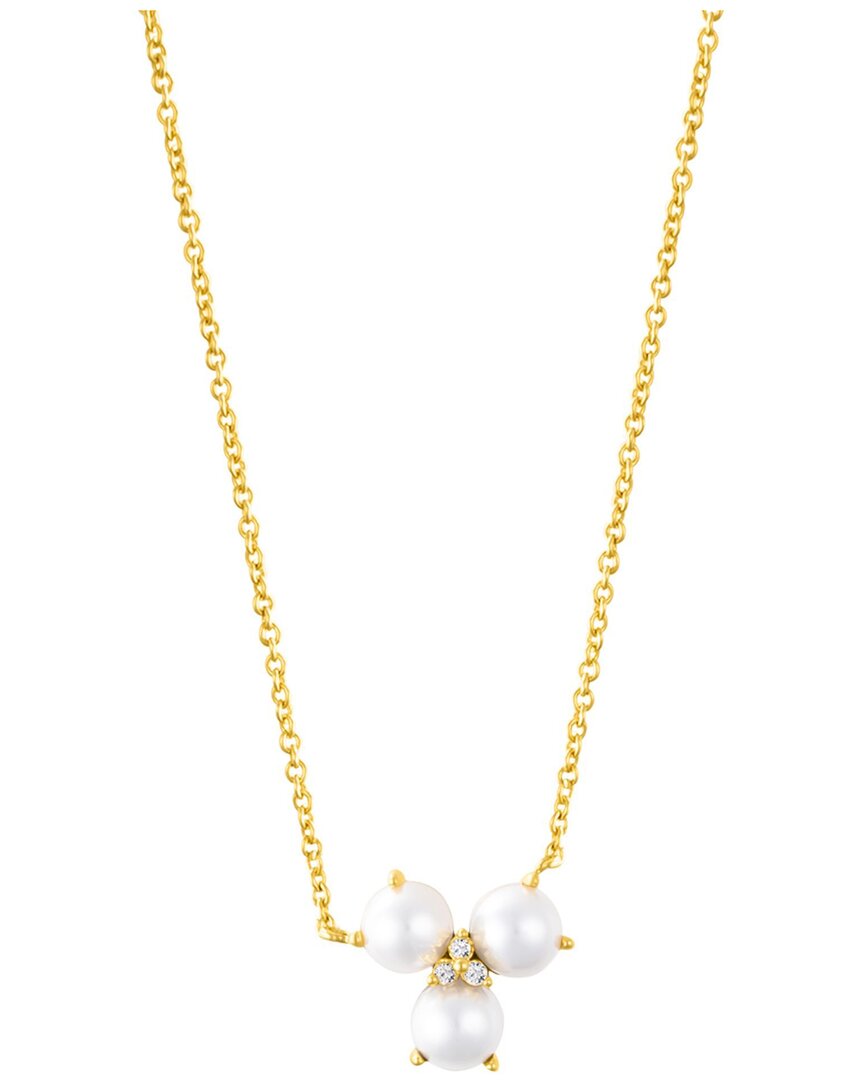Adornia 14k Plated 7mmmm Pearl Cz Adjustable Necklace