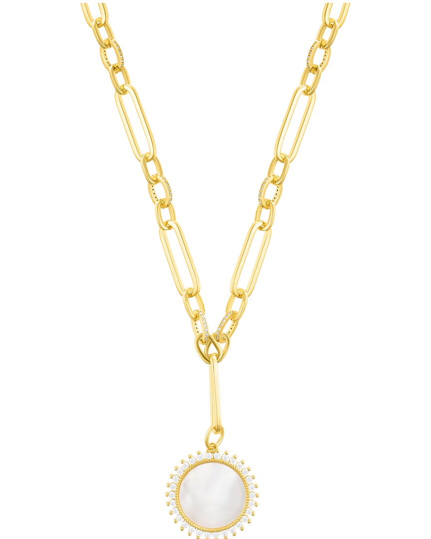 Adornia 14k Gold Plated Mother-of-pearl Crystal Halo Pendant Necklace
