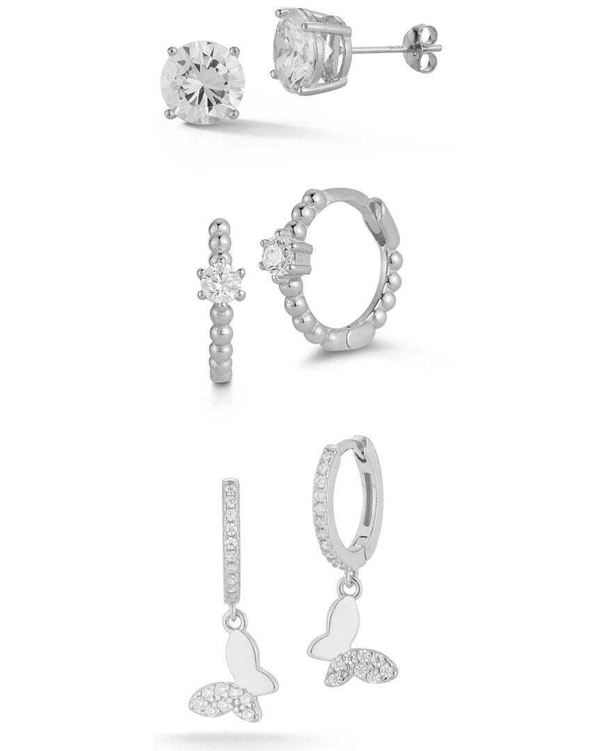 Glaze Jewelry Silver Cz Triple Set Of Earrings