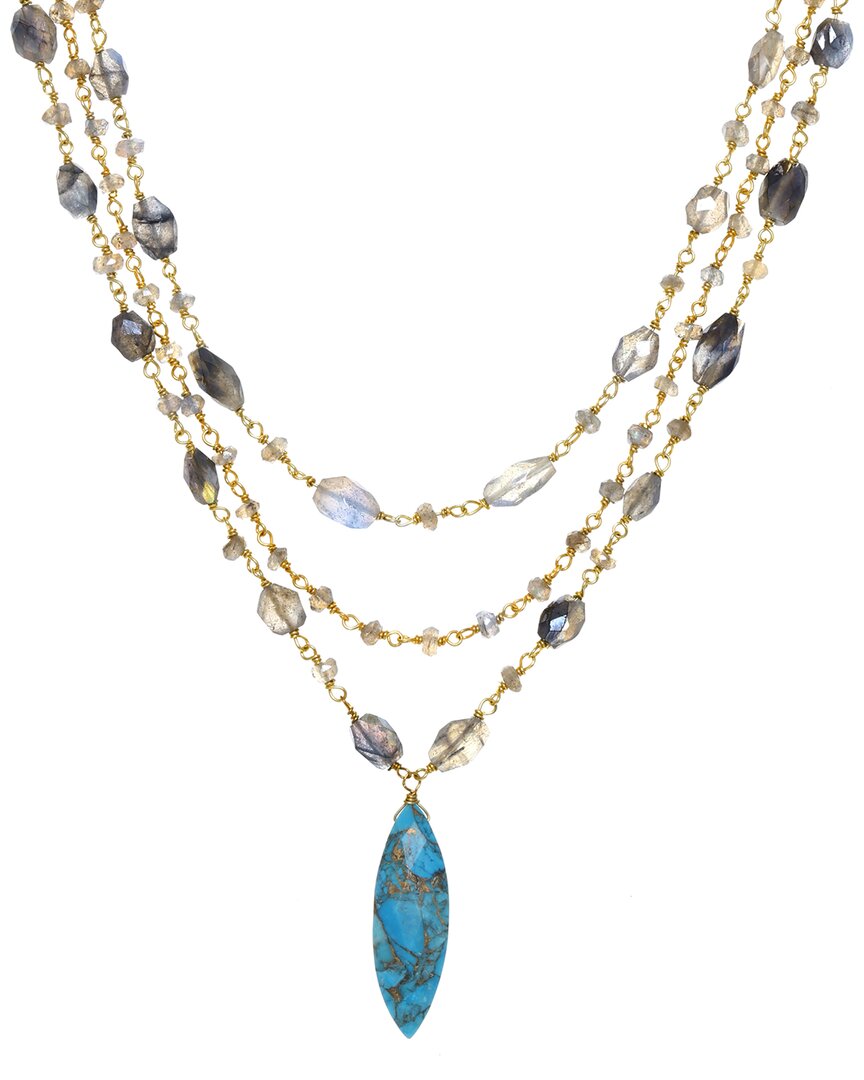 Rachel Reinhardt 14k Over Silver Labradorite & Turquoise Pendant Necklace