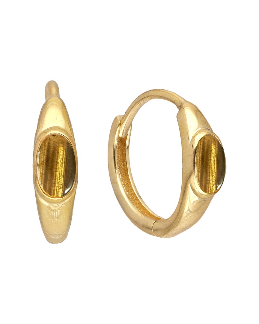 Tiramisu 14k Plated 0.60 Ct. Tw. Tiger Eye Huggie Earrings