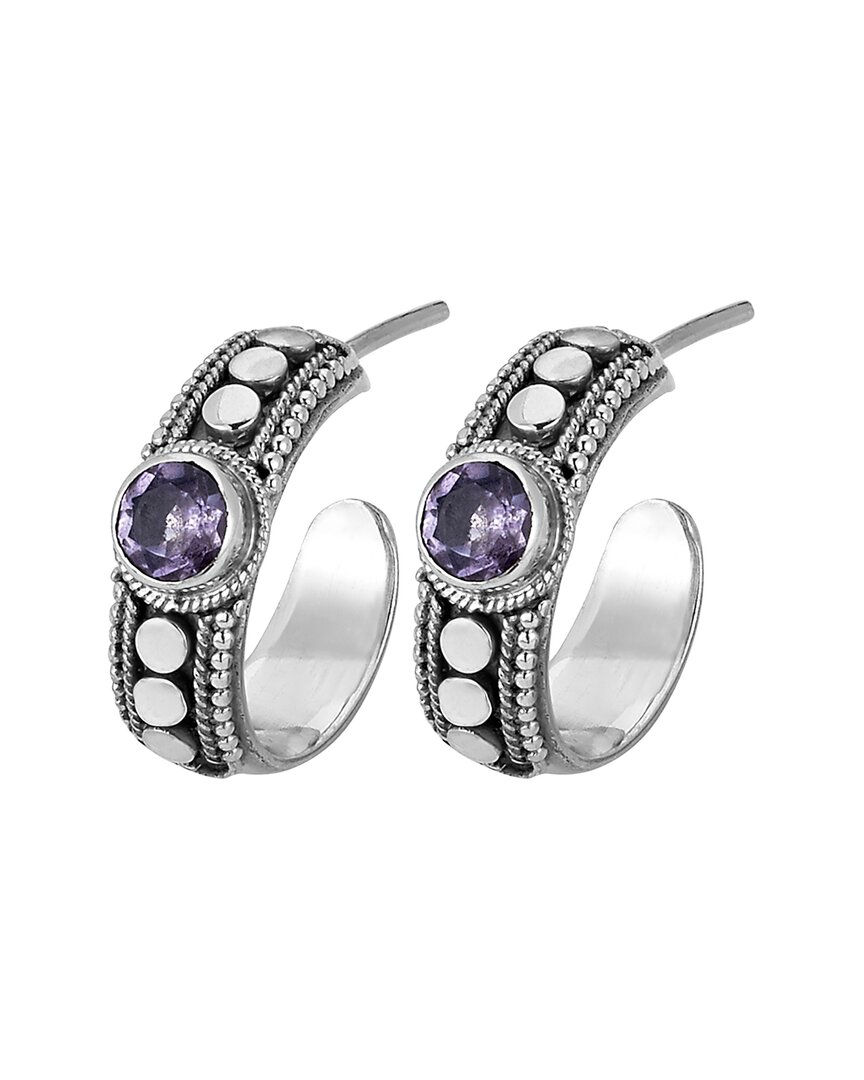 Samuel B. Silver 0.25 Ct. Tw. Amethyst Dot Hoops