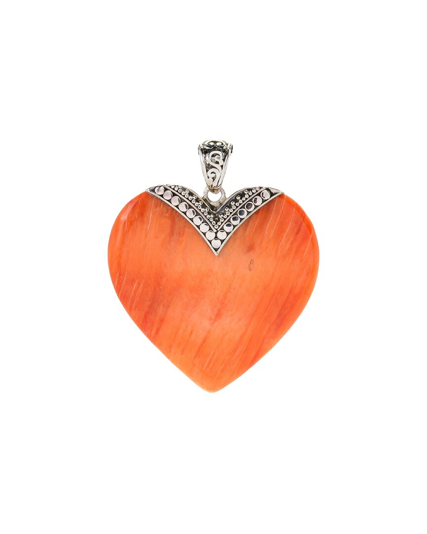 Samuel B. Silver 54.00 Ct. Tw. Orange Spiny Oyser Heart Pendant